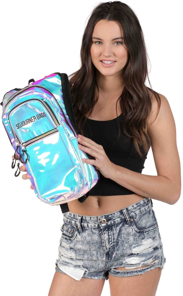 Large Holographic Blue Hydration Pack-Festival Shred