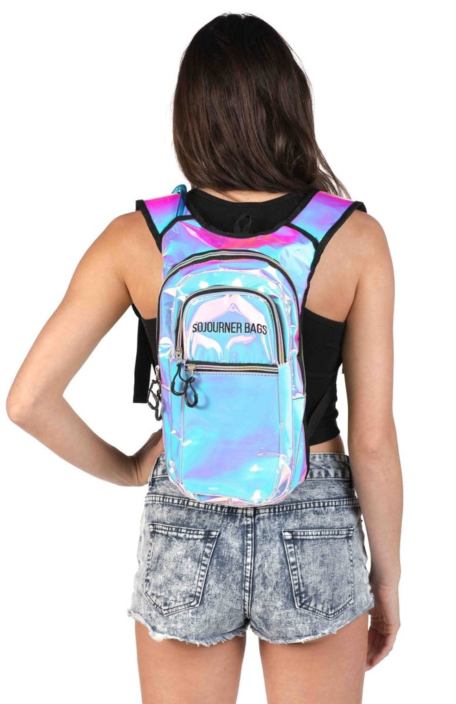 Large Holographic Blue Hydration Pack-Festival Shred